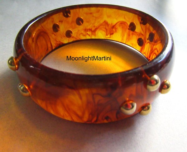 Vintage Bakelite Bangle Studded Bracelet Tortoise 