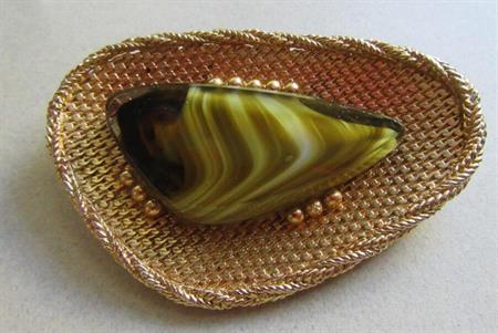 Mid Century Art Glass Boomerang Pin Vintage Jewelry
