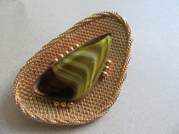 Mid Century Art Glass Boomerang Pin Vintage Jewelry