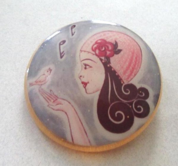  Lucite Serigraph Girl Pin Paris France Vintage Jewelry 