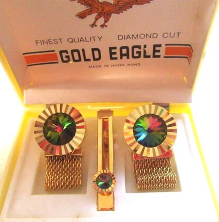 Vintage Rivoli Crystal Cufflinks Set Hong Kong Mens Jewelry 