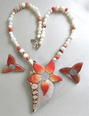 Karla Jordan Coral Necklace  Set 1980s Jewelry