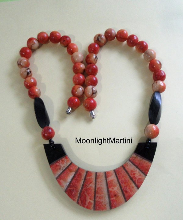1980's Apple Coral Bib Necklace Vintage Jewelry Cleopatra 