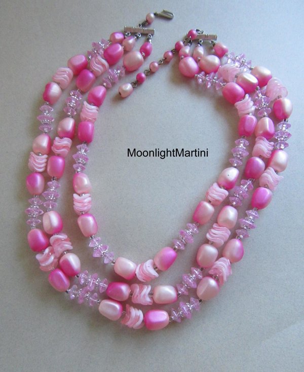 1950's Pink Necklace Hong Kong  Vintage Jewelry 