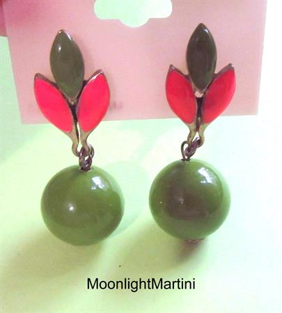 Vintage Mod Ball  Pierced Earrings Korea Old Store Stock Pink and Green Costume Jewelry Retro Accessories 60's Costume