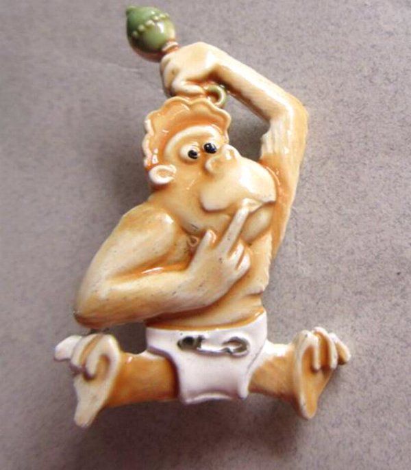 Vintage Anthropomorphic Gorilla Pin Signed J 