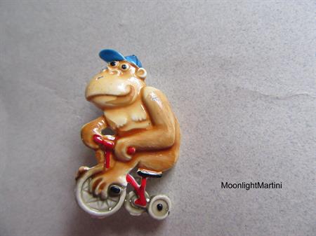 Anthropomorphic Gorilla Pin Signed JJ Jonette Bicycle Brooch Signed Vintage Costume Jewelry Ape Primate Figural