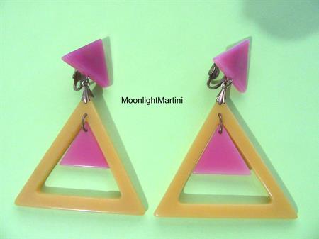 Mod Triangle Earrings Lucite Clip Ons 1960's Accessories Vintage Costume Jewelry Go Go Girl Twiggy