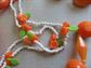 Mod Orange Jewelry Lot Flower Necklace Lucite Bangle Pineapple Pin Clip Earrings Long Beads Poinsettia 1960s Accessories