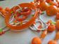 Mod Orange Jewelry Lot Flower Necklace Lucite Bangle Pineapple Pin Clip Earrings Long Beads Poinsettia 1960s Accessories