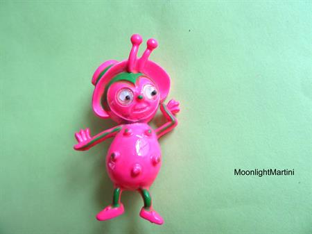 Anthropomorphic Google Eyes  Pin Mod Neon Pink Ladybug In Hat Googley Figural Vintage Costume Jewelry Lady Bug