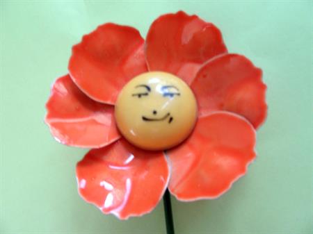 Anthropomorphic 1960's Pin Orange Enameled Flower Brooch Hard to Find Mod 60's Accessories Go Go Vintage Costume Jewelry