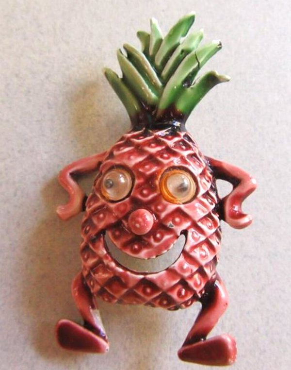 Vintage Anthropomorphic Pineapple Pin Google Eyes 