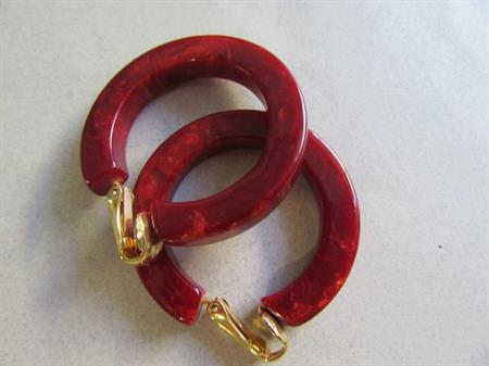 Mid Century Bakelite Hoop Earrings Merlot Swirl Store Stock Never Worn MCM Vintage Costume Jewelry Cranberry