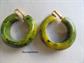 Bakelite Large Hoop Earrings Clip Ons Old Stock Never Worn Yellow Chinky Swirl Vintage Costume Jewelry