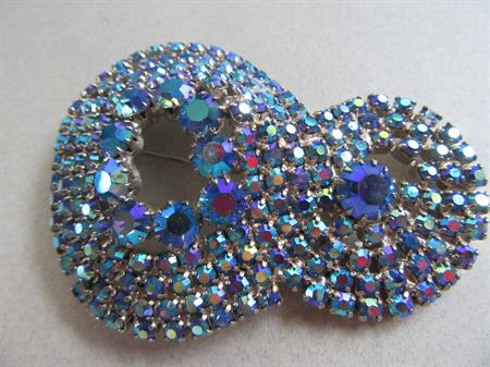 Vintage Blue Rhinestone Pin Aurora Borealis 