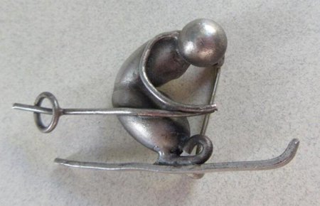 Vintage CzechSkier Pin Machine Age Jewelry Skiing Ski