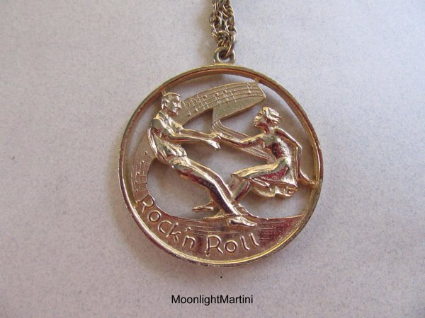 1950's Rock and Roll Necklace Dancing Couple Vintage Jewelry