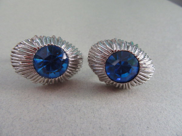 1970's Swank Blue Rhinestone Cufflinks Mens Vintage Jewelry 