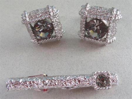 1970's Swank  Rhinestone Cufflinks Set Mens Jewelry 
