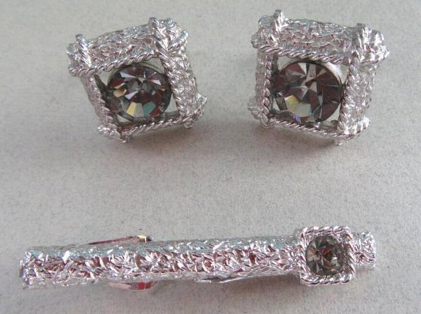 1970's Swank  Rhinestone Cufflinks Set Mens Jewelry 