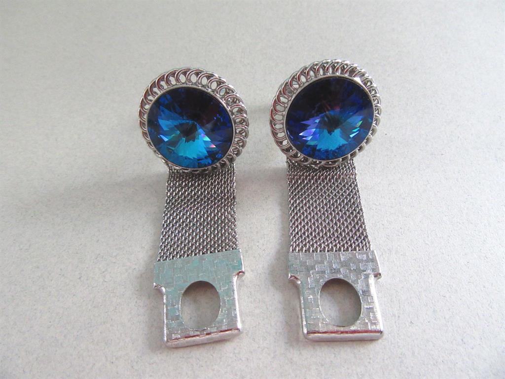 Vintage 1970's Blue Rivoli Crystal Wrap Cuff Links Cufflinks Mens