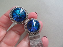 1970's Blue Rivoli Crystal Wrap Cufflinks Mens Jewelry 