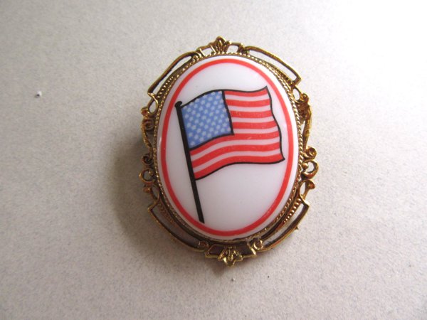 Vintage 1960's Glass Flag Pin  Never Worn 