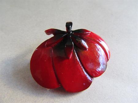 Vintage Enameled Coro Red Tomato Brooch Jean Jacket Pin Original Tag Signed Costume Jewelry Old Stock Veggies Nice Tomatoes!