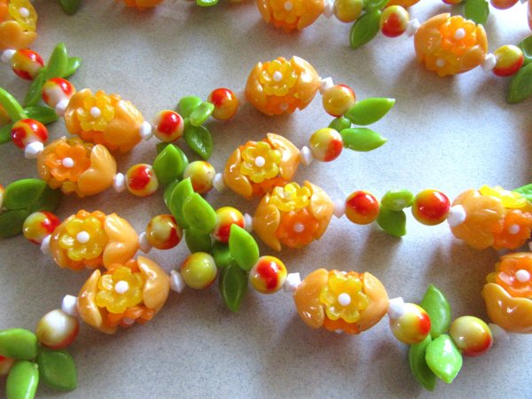 Vintage 1960's Mod Orange Flower Necklace Hong Kong Vintage Jewelry