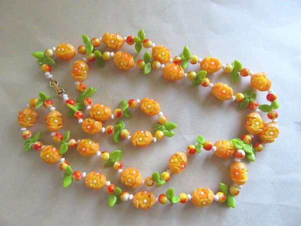 Vintage 1960's Mod Orange Flower Necklace Hong Kong Vintage Jewelry
