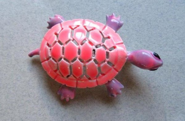 Mod Signed JJ Pink Turtle Pin Vintage Jewelry 