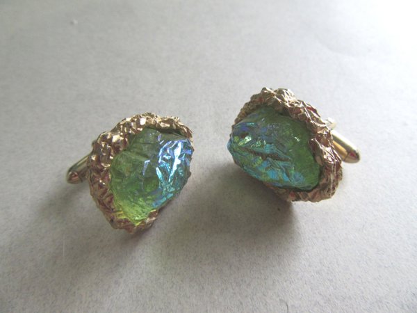 Vintage Swank GLASS Lava Cufflinks Men's Jewelry 
