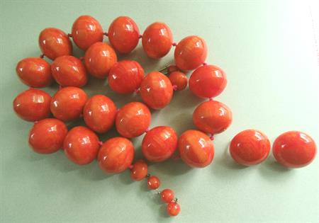 Bakelite Signed Castlecliff Orange Necklace and Earrings Set Over 289 Grams Runway Designer Signed Costume Jewelry