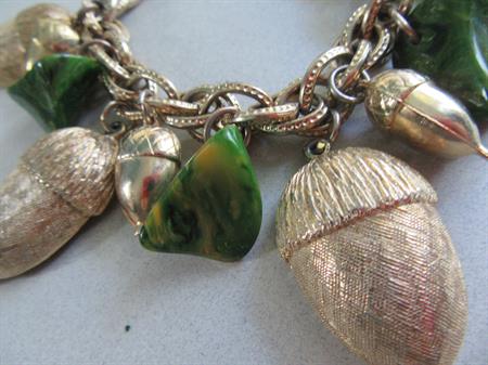 Vintage Bakelite Charm Bracelet Creamed Spinach Acorn Charms  Excellent
