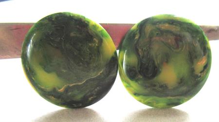 Bakelite EarringsMid Century Modern  Clip On Creamed Spinach Green Yellow MCM 1950s Accessories Costume Jewelry