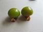 Bakelite Mid Century Earrings CHUNKY Clip Ons Apple Green And Yellow Swirl Dome Button Clipons Vintage Costume Jewelry