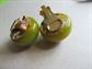 Bakelite Mid Century Earrings CHUNKY Clip Ons Apple Green And Yellow Swirl Dome Button Clipons Vintage Costume Jewelry