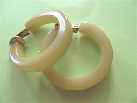 Bakelite Earrings Hoops Clip On Pear Orange Vintage Costume Jewelry Citrus clipons