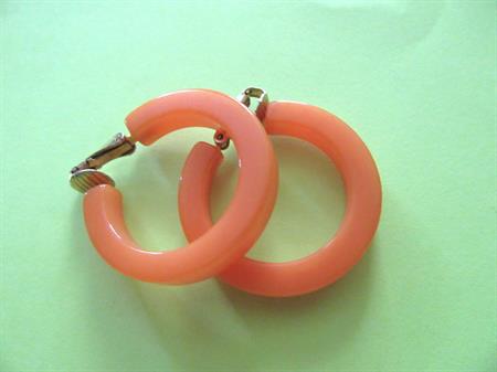 Bakelite Earrings Hoops Clip On Melon Orange Vintage Costume Jewelry Citrus clipons