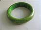 Bakelite Bracelet Bangle Swirly Apple Green and Yellow Chunky Vintage Costume Jewelry