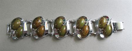 Bakelite Mid Century Modern Charel Signed Bracelet Olive and Brown Swirls MCM Vintage Costume Jewelry