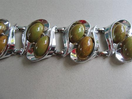 Vintage Bakelite Bracelet Signed Charel Olive Green