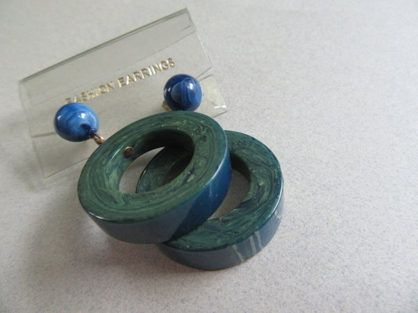 Bakelite Blue Moon and Lucite Earrings Pierced  Vintage Jewelry