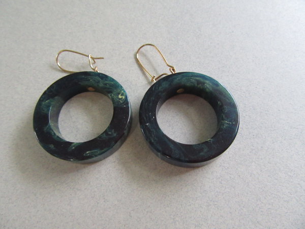 Bakelite Blue Moon Pierced Earrings Vintage Jewelry