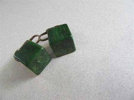 Bakelite Earrings Creamed Spinach Square Cubes Old Stock Vintage Costume Jewelry