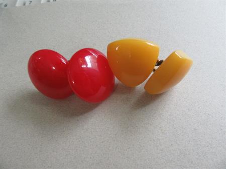 Bakelite Screw Back Earrings Two Pairs Red Yellow Vintage Costume Jewelry