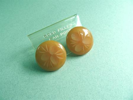 Bakelite Pierced Carved Earrings Tempo Old Store Stock Original Card Never Worn Gold Filled Posts Vintage Costume Jewelry