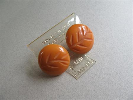 Bakelite Pierced Carved Earrings Tempo Old Store Stock Never Worn Gold Filled Posts Vintage Costume Jewelry