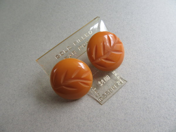 Bakelite Pierced Earrings Tempo Never Worn Gold Filled  Vintage Jewelry